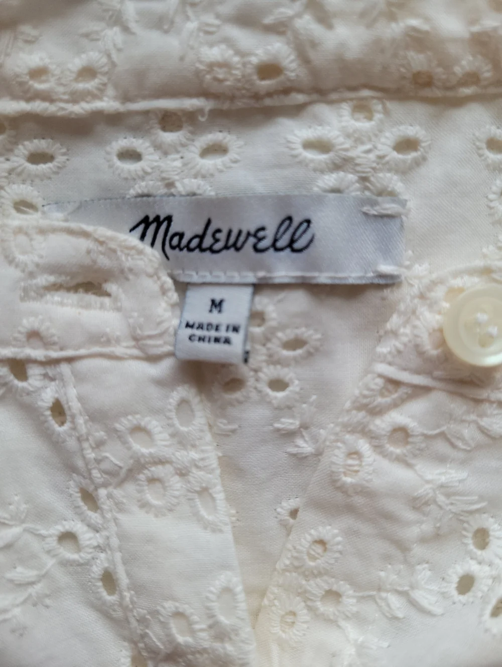 Madewell Eyelet Boxy Button Down Shirt M Lighthouse White Cotton Summer Top - Picture 11 of 12